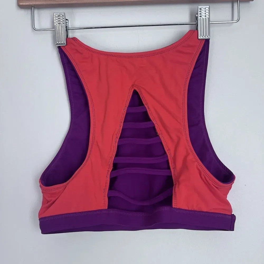 Athleta‎ Makaha Reversible High Neck Bikini Top Vermilion Orange Purple READ XS